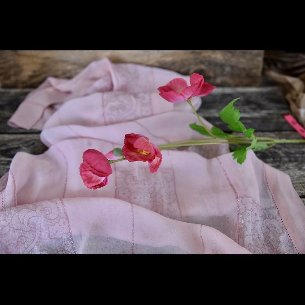 100% Silk Scarf in Delicate Pink 18 x 60 Inches approx in beautiful condition